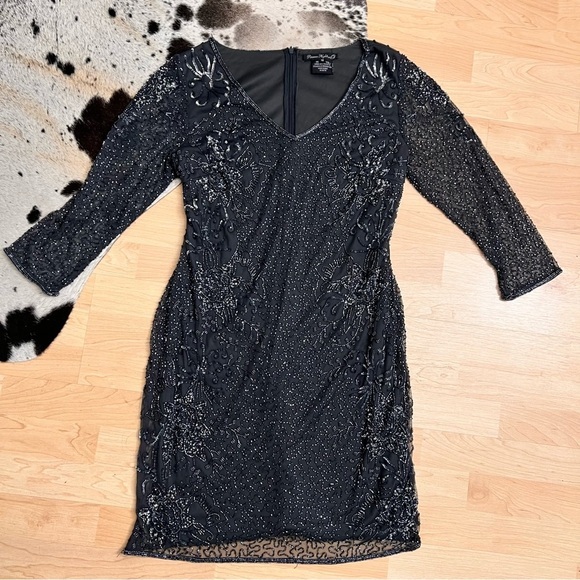 PISARRO NIGHTS Beaded V-Neck‎ Cocktail Dress Size 12 NWOT - Picture 4 of 12